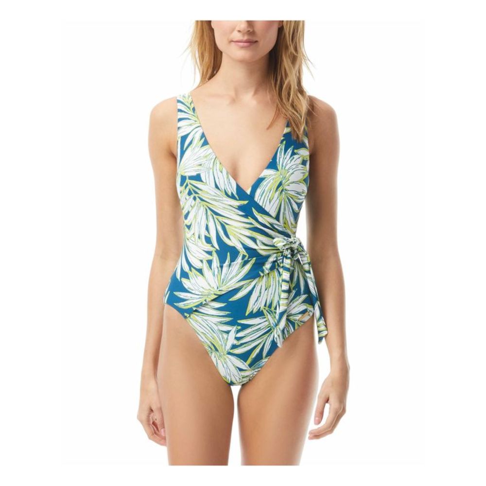 VINCE CAMUTO SWIM Women's Teal Wrap Lined Adjustable One Piece Swimsuit 6